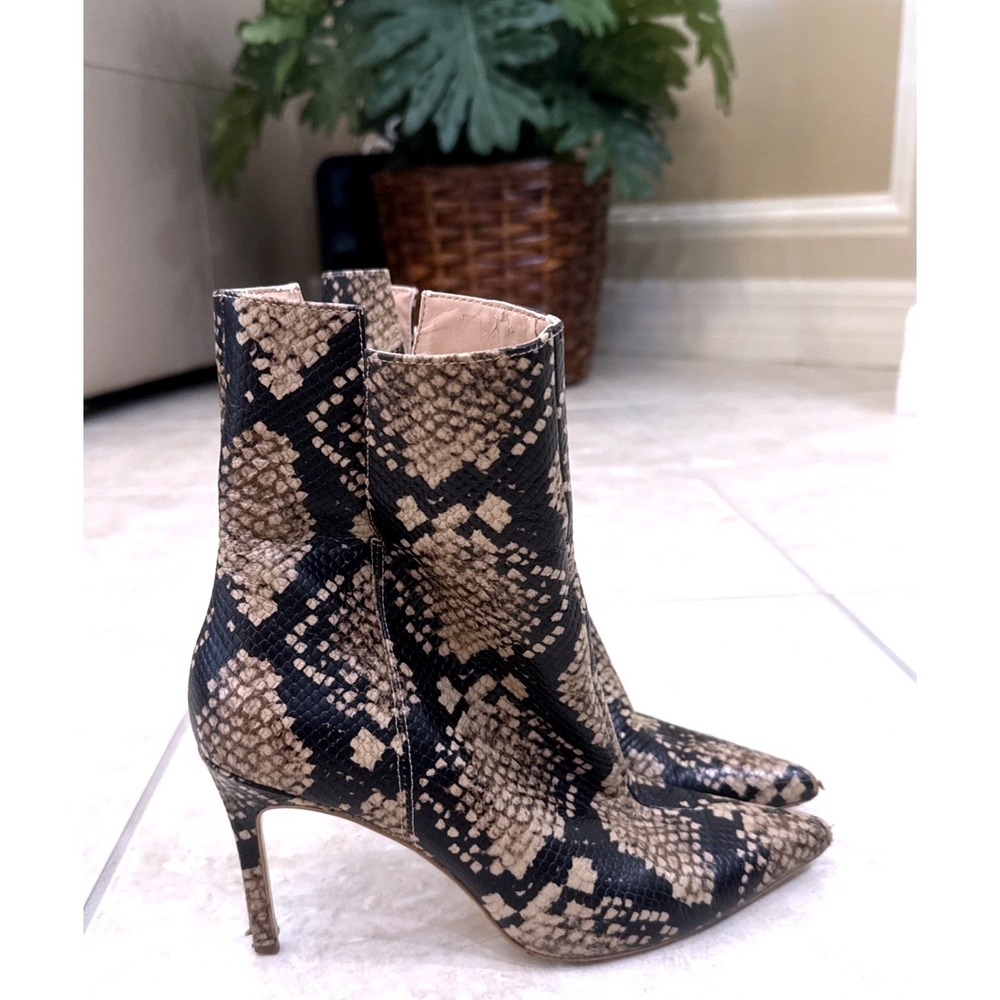 Charles David Snakeskin Print Pointed Toe Stiletto Ankle Boots Brown Black 7.5